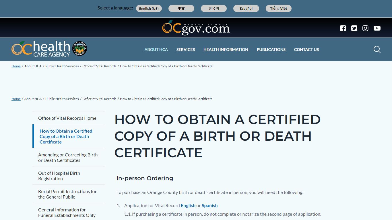 How to Obtain a Certified Copy of a Birth or Death Certificate | Orange ...