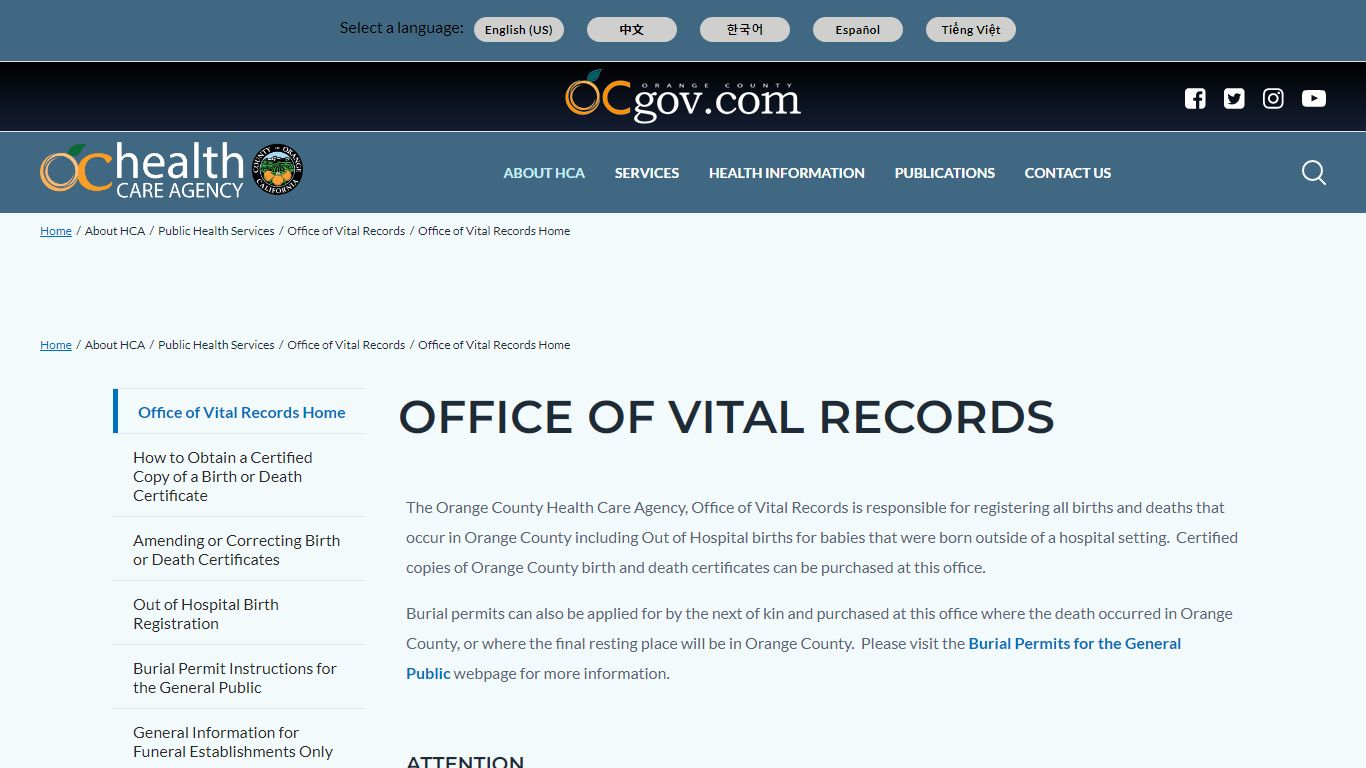 Office of Vital Records | Orange County California - Health Care Agency